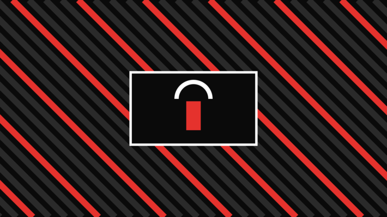 Abstract illustration of a padlock over diagonal warning stripes