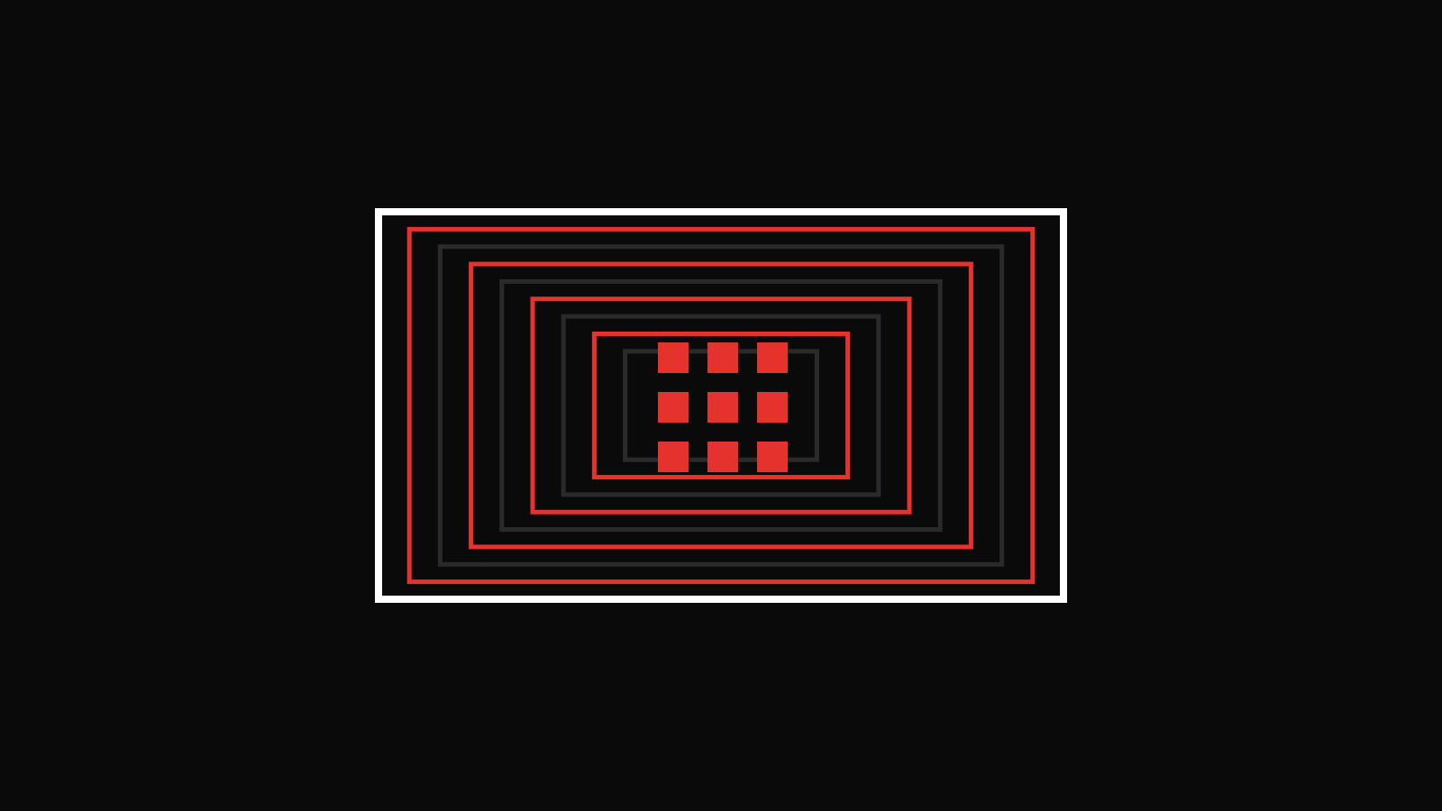 Abstract nested frames illustration representing a language model running on a personal computer